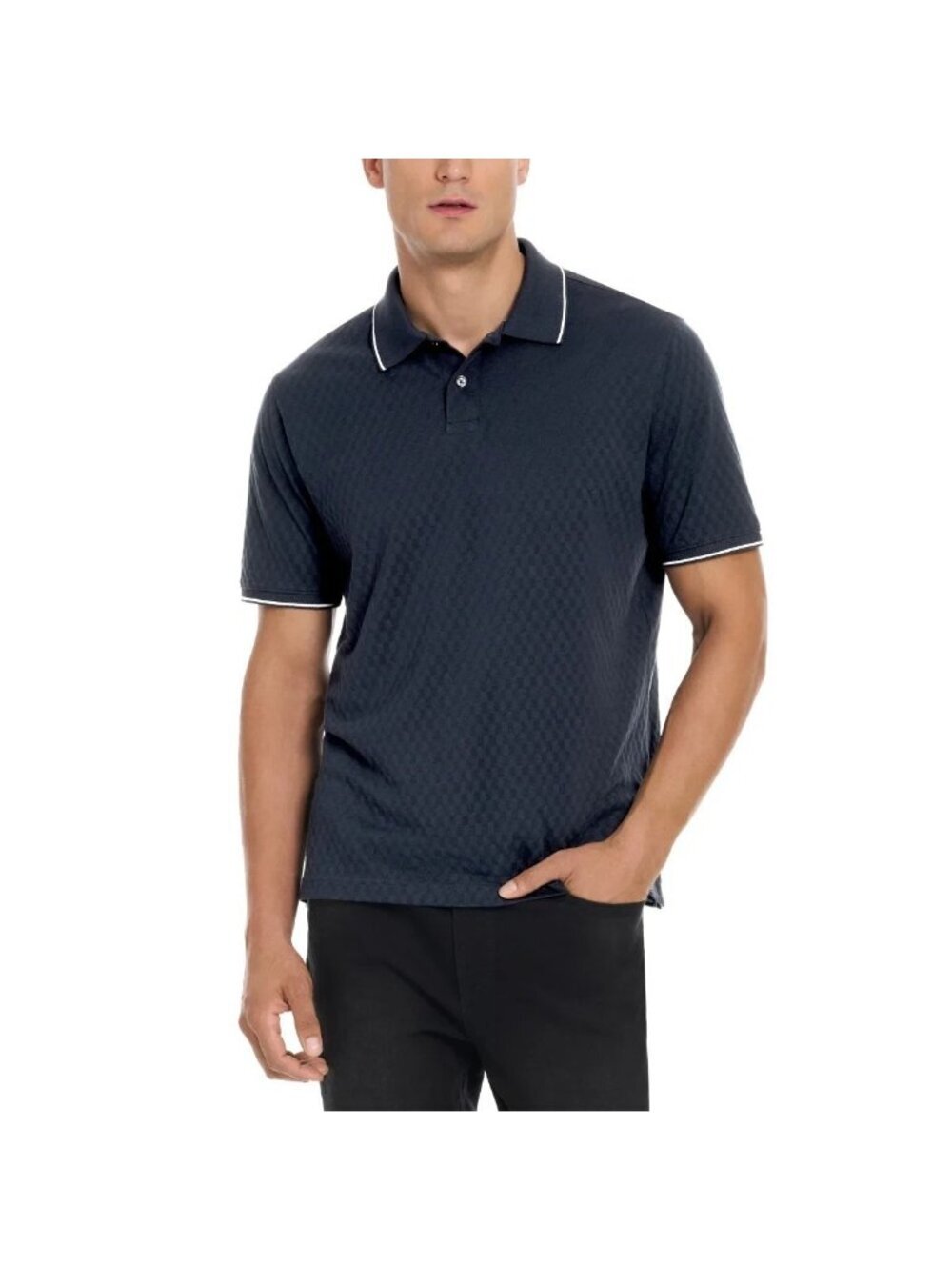 NWT Ted Baker Men's L Navy Short Sleeve Polo Shirt Cotton Pattern
